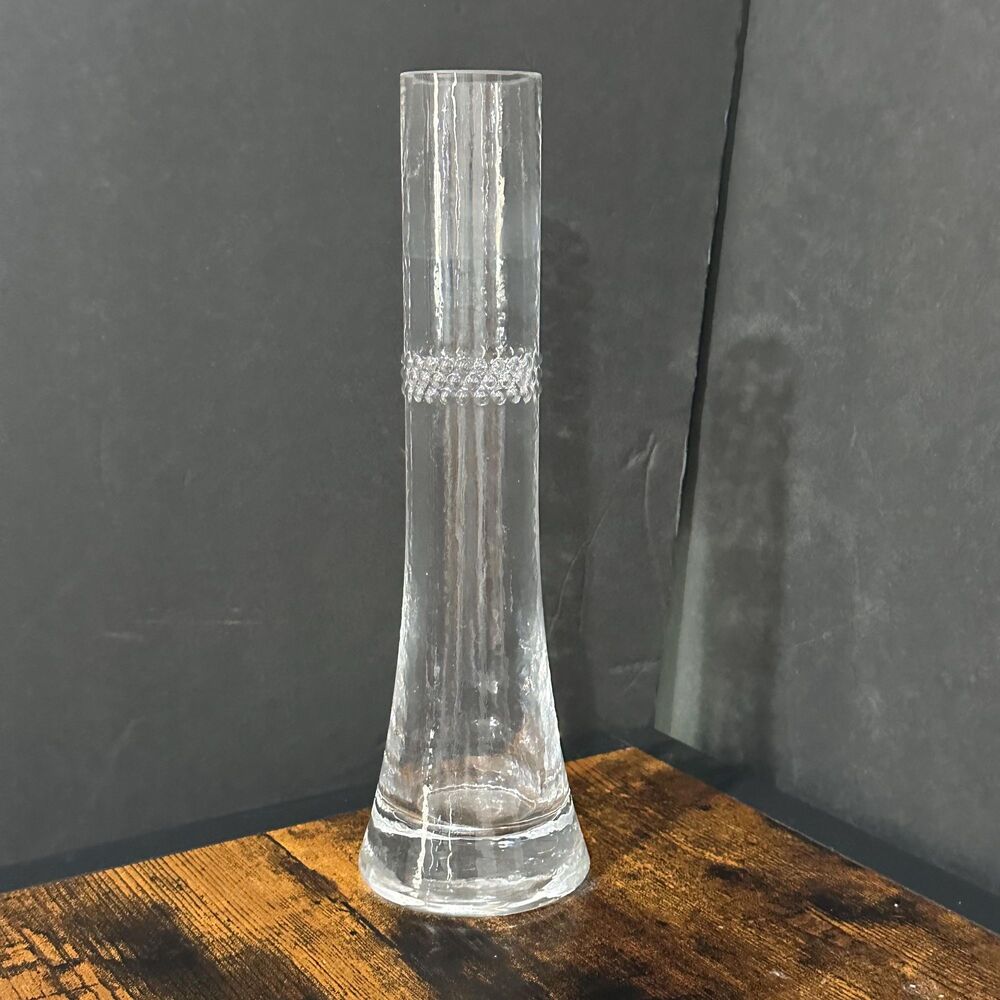 Blown Glass Bud Vase: Scandinavian Hammered Texture, Raised Dot Rings